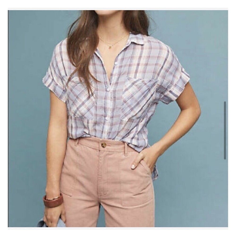 Anthropologie | Cloth & Stone | Tie Waist Plaid Blouse | S